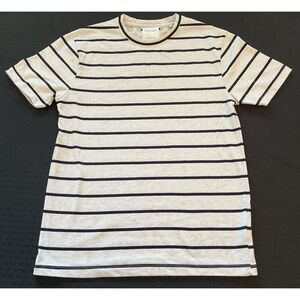 Denim & Flower Ricky Singh Shirt Womens Med 13/14 Gray Navy Striped Short Sleeve